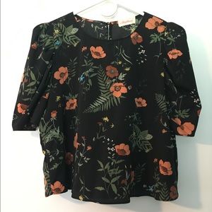 Cropped floral top L black anthro half sleeves